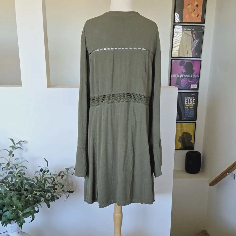 TORRID Mini Gauze Lace-Up Skater Dress Olive Green 4X - Picture 10 of 14